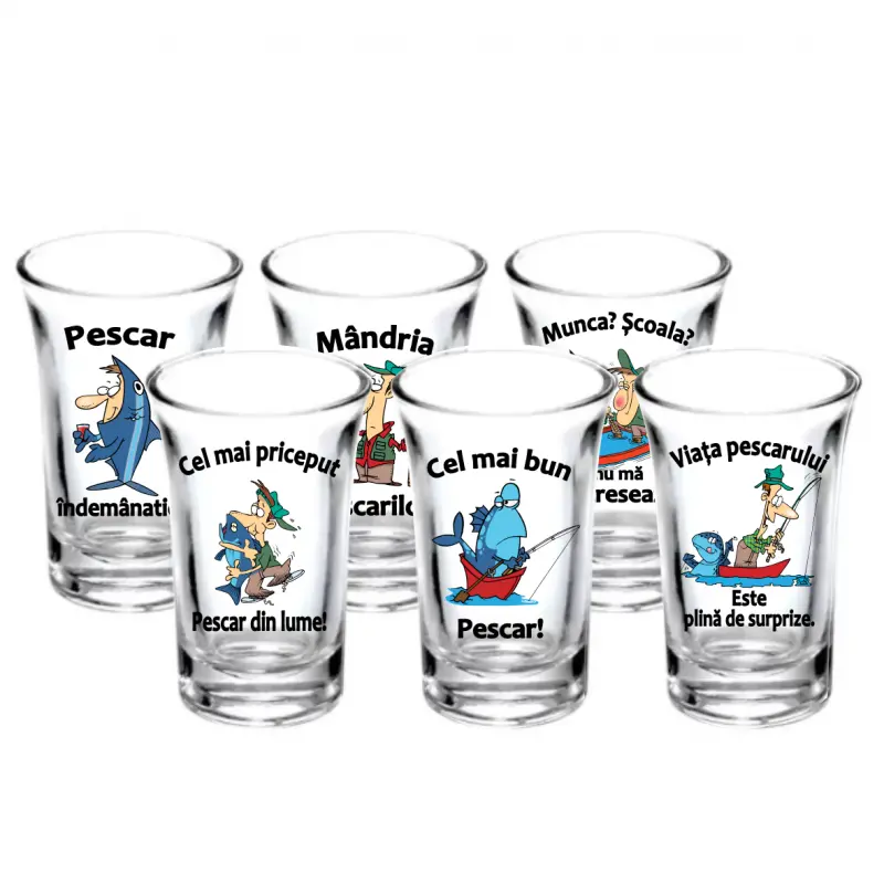 Pentru pescari, set 6 pahare shout cu mesaje